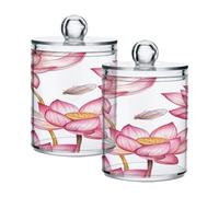 Ewusp Lot de 2 pots d'apothicaire en plastique transparent avec couvercle en forme de fleur de lotus rose