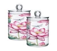Ewusp Lot de 2 pots d'apothicaire en plastique transparent avec couvercle en forme de fleur de lotus rose
