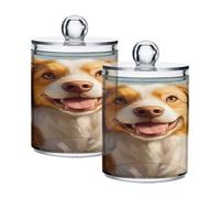 Ewusp Lovable Dog Qtip Lot de 2 pots d'apothicaire en plastique transparent avec couvercle pour cotons-tiges