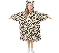 Ewusp Magnifique couverture à capuche portable à imprimé léopard pour enfants surdimensionnée en flanelle avec poche, a, L