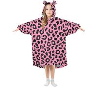 Ewusp Magnifique couverture à capuche portable à imprimé léopard pour enfants surdimensionnée en flanelle avec poche, a, L