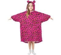 Ewusp Magnifique couverture à capuche portable pour enfants avec imprimé léopard rose surdimensionné couverture en flanelle avec poche, a, L