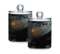 Ewusp Maid Play The Piano Qtip Lot de 2 pots d'apothicaire en plastique transparent avec couvercle Distributeur de cotons-tiges Support de salle de bain Organisateur de maquillage