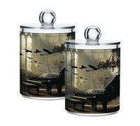 Ewusp Maid Play The Piano Qtip Lot de 2 pots d'apothicaire en plastique transparent avec couvercle Distributeur de cotons-tiges Support de salle de bain Organisateur de maquillage