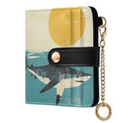 Ewusp Ocean Shark - Portefeuille compact à deux volets pour femme en cuir synthétique avec blocage RFID, poche zippée pour pièces de monnaie et fenêtre pour carte d'identité