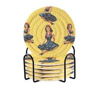 Ewusp Old School Lot de 6 dessous de verre tissés absorbants avec support pour boissons résistants à la chaleur pour protection de table basse de bar