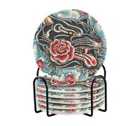 Ewusp Old School Lot de 6 dessous de verre tissés absorbants avec support pour boissons résistants à la chaleur pour protection de table basse de bar