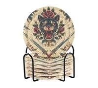 Ewusp Old School Lot de 6 dessous de verre tissés absorbants avec support pour boissons résistants à la chaleur pour protection de table basse de bar