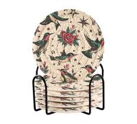 Ewusp Old School Lot de 6 dessous de verre tissés absorbants avec support pour boissons résistants à la chaleur pour protection de table basse de bar