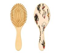 Ewusp Old School Tattoo Brosse à cheveux démêlante pour homme et femme Antistatique et démêlante Brosse à cheveux humides et secs pour cheveux bouclés, épais, ondulés et fins