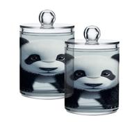 Ewusp Panda Qtip Lot de 2 pots d'apothicaire en plastique transparent avec couvercle pour cotons-tiges