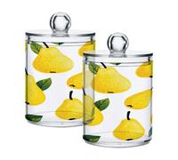 Ewusp Pears Qtip Lot de 2 pots d'apothicaire en plastique transparent avec couvercle pour cotons-tiges