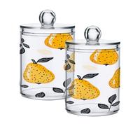 Ewusp Pears Qtip Lot de 2 pots d'apothicaire en plastique transparent avec couvercle pour cotons-tiges