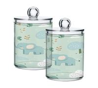 Ewusp Qtip Lot de 2 pots d'apothicaire en plastique transparent avec couvercle Motif éléphant et nuages