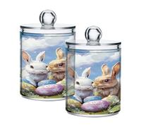 Ewusp Qtip Lot de 2 pots d'apothicaire en plastique transparent avec couvercle pour coton-tiges