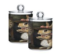 Ewusp Qtip Lot de 2 pots d'apothicaire en plastique transparent avec couvercle pour coton-tiges