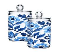 Ewusp Qtip Lot de 2 pots d'apothicaire en plastique transparent avec couvercle pour cotons-tiges Bleu