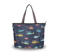 Ewusp Sac fourre-tout hélicoptère en toile avec fermeture éclair pour femme, sac à main décontracté pour voyage, shopping, travail