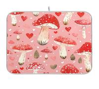 Ewusp Tapis de séchage à vaisselle en forme de champignon rouge pour comptoir de cuisine 40,6 x 45,7 cm Ultra absorbant Accessoires de cuisine à usages multiples
