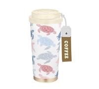 Ewusp Tasse à café isotherme en acier inoxydable avec motif tortues mignonnes de 500 ml, sans BPA, réutilisable, double paroi