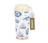 Ewusp Tasse à café isotherme en acier inoxydable sans BPA réutilisable à double paroi Motif dauphin et voiliers 500 ml
