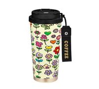Ewusp Tasse à café isotherme Fresh Style Floral Fragments 500 ml en acier inoxydable Gobelet de voyage sans BPA réutilisable sous vide Double paroi Tasse à café
