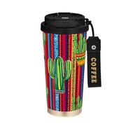 Ewusp Tasse à café isotherme style mexicain rayé et cactus 500 ml en acier inoxydable sans BPA réutilisable sous vide double paroi tasse à café