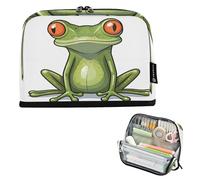 Ewusp Trousse à crayons debout avec fermeture éclair - Motif grenouille aux yeux rouges - Grande capacité - Pour l'école, le bureau, les voyages