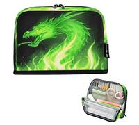 Ewusp Trousse à crayons sur pied avec fermeture éclair - Motif dragon vert - Grande capacité - Pour l'école, le bureau, les voyages