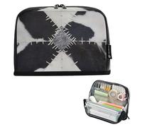 Ewusp Trousse à crayons sur pied en cuir de vache patchwork occidental grande capacité avec fermeture éclair pour l'école, le bureau, les voyages