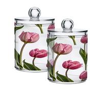 Ewusp Tulip Qtip Lot de 2 pots d'apothicaire en plastique transparent avec couvercle pour cotons-tiges