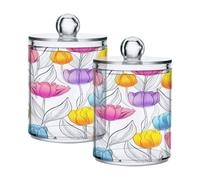 Ewusp Tulip Qtip Lot de 2 pots d'apothicaire en plastique transparent avec couvercle pour cotons-tiges