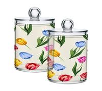 Ewusp Tulip Qtip Lot de 2 pots d'apothicaire en plastique transparent avec couvercle pour cotons-tiges