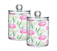 Ewusp Tulip Qtip Lot de 2 pots d'apothicaire en plastique transparent avec couvercle pour cotons-tiges