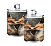 Ewusp Two Foxes Kissing Qtip Lot de 2 pots d'apothicaire en plastique transparent avec couvercle pour cotons-tiges