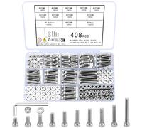 Ewwtrey 408 Pièces M4 Vis et écrous et Rondelles Kit, Boulon Vis à Tête Hexagonale, Vis à Six Pans Creux, Vis avec écrous Rondelles Assortiment Kit, Vis à Mécaniques Hexagonale