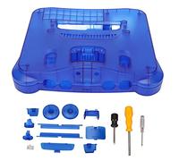 Ewxdghy Coque de protection de remplacement pour console de jeu vidéo rétro N64, boîtier bleu translucide, ensemble complet avec tournevis de montage et autocollant de logo, matériau ABS