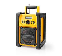 Ex-Pro Radio FM de chantier avec Bluetooth, IPX5 résistant à l'eau, 20 préréglages et poignée de transport, alimentation sur batterie ou secteur - Jaune