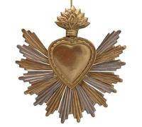Ex-voto Coeur en métal dorée Bicolor Patinne Ancienne Dimenssion 16.00 x 14.50 cm