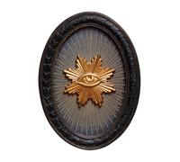 Ex-voto, Œil de Protection Rayonnant, Cadre Noir Arabesque, Fabrication soigné, 18 x 13 x 1,5 cm