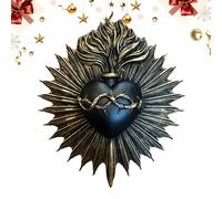 Ex-voto Mural Décoratif, Cœur Sacré Doré Rayonnant, Statue Catholique En Résine, Sculpture Murale Gothique, Art Populaire Religieux, Décoration Spirituelle Intérieure Et Extérieure, 24.5x20.5x2cm