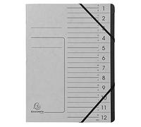 Exacompta - 1 trieur dos agrafé - Gris - Avec élastiques - 12 compartiments | Couverture imprimée en carte lustrée et intérieur en carte recy noire - Dim. 24,5x 32 cm - A4