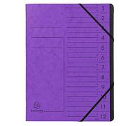 Exacompta - 1 trieur dos agrafé - Violet - Avec élastiques - A4 | Couverture imprimée en carte lustrée et intérieur en carte recy noire - 12 compartiments - Dim. 24,5x 32 cm
