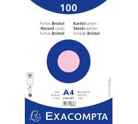 Exacompta 10 Paquets de 100 Fiches Bristol Unies Sous Film 210x297 mm Rose