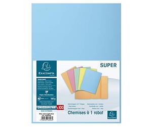 Exacompta 100 Chemises Semi Rigides 1 rabat Super Bleu clair