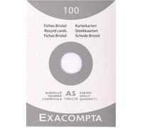 Exacompta - Réf. 13208E - Étui de 100 fiches bristol quadrillées 5x5 non perforées - format 148 x 210 mm - compatibles avec imprimante jet d'encre, laser et photocopieur - couleur blanc