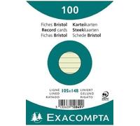 Exacompta Fiches Bristol A6, Paquet de 100, Ligné vert, Non perforées, Sous film