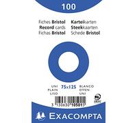 Exacompta Fiches bristol 7,5×12,5 cm Blanc uni non perforées Lot de 100 Papier épais