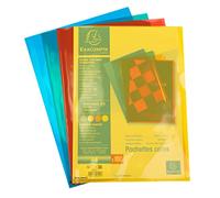 Exacompta 100 Pochettes Coins A4 PP Lisse 12/100ème 4 couleurs