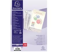 Exacompta Étui carton 100 pochettes perforées polypropylène lisse haute résistance A4 Cristal